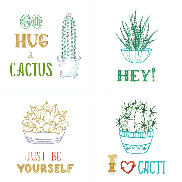 Cactus lineales vectoriales y letras manuscritas . — Vector de stock