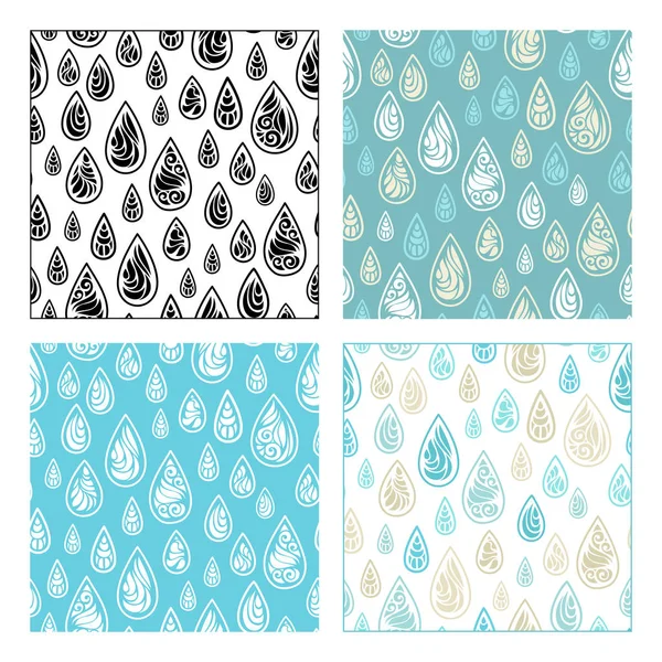 Patrones sin costura vectorial de gotas de lluvia decorativas . — Vector de stock