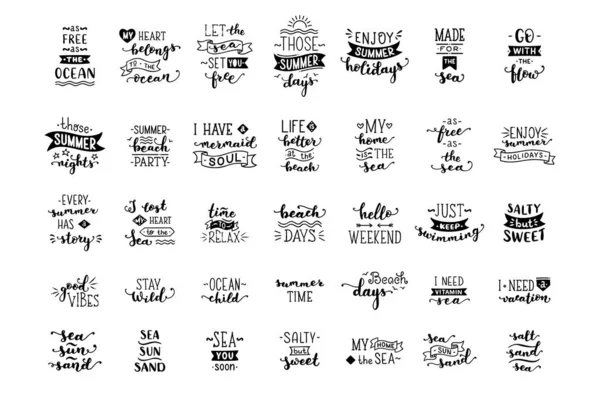 Vektör el çizilmiş resimli harflerdeniz / okyanus hakkında tırnak