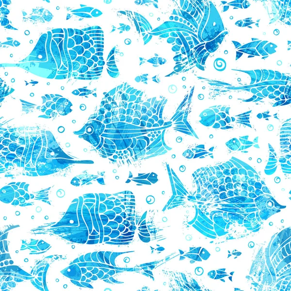 ベクトルブルー水彩シームレスな魚のパターン. — ストックベクタ