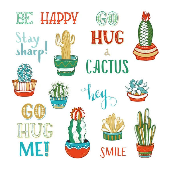 Cactus y letras manuscritas . — Vector de stock