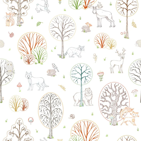 Vektör anahat ormanlık dikişsiz desen.