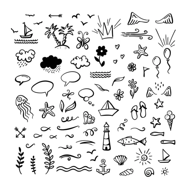 Vektor handgezeichneter Doodle Clipart zum Thema Meer / Ozean / Sommer. — Stockvektor