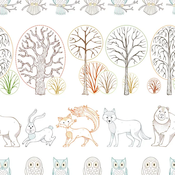 가을 숲의 야생 동물들. 벡터 거무스름 한 패턴. — 스톡 벡터