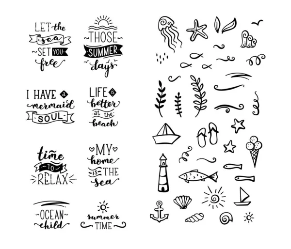 Deniz / okyanus / yaz hakkında elle çizilmiş resimli tırnak.