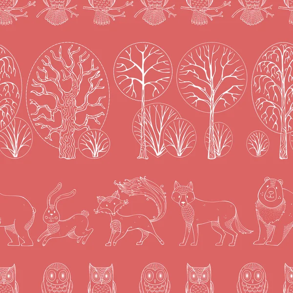 Wild animals in autumn forest. Vector seamless pattern. — Διανυσματικό Αρχείο