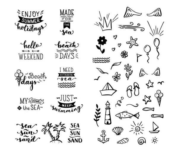 Vektör el-çizilmiş harfler ve karakaralama clipart deniz / okyanus th