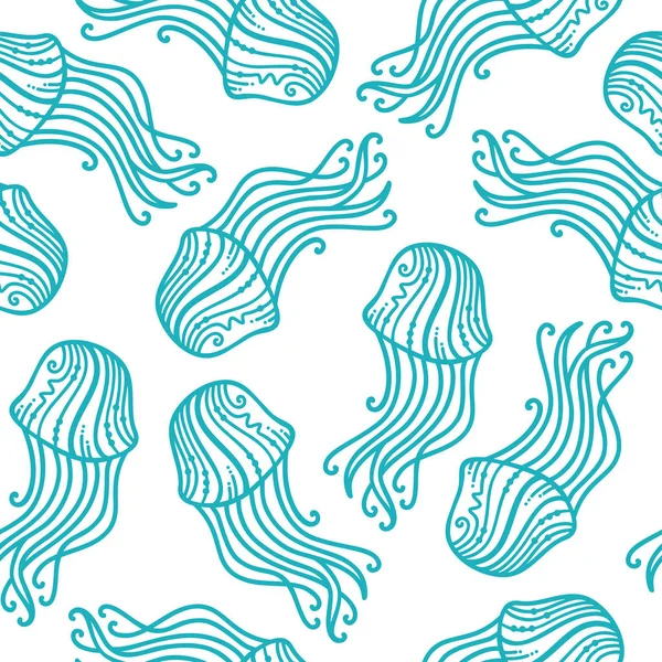 Vector doodles seamless jellyfish pattern. — Stock Vector