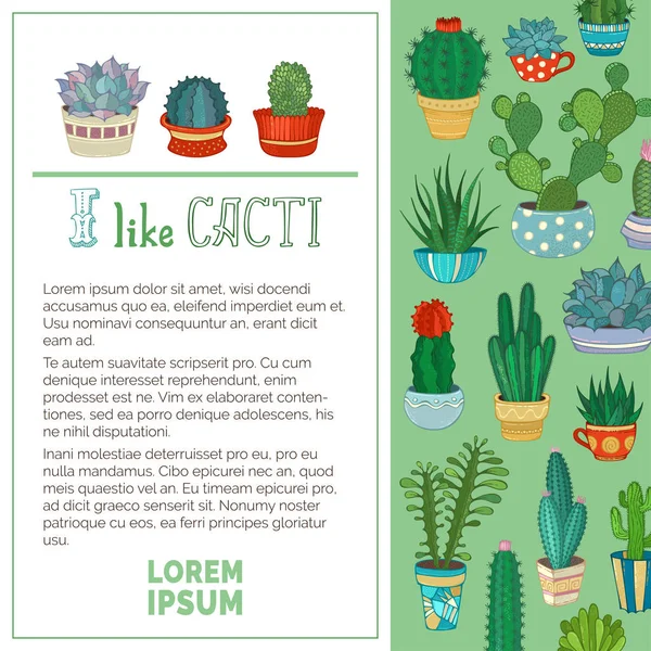 Me gustan los cactus . — Vector de stock