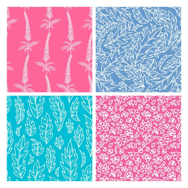 Conjunto sin costura vectorial de patrones florales duotónicos . — Vector de stock