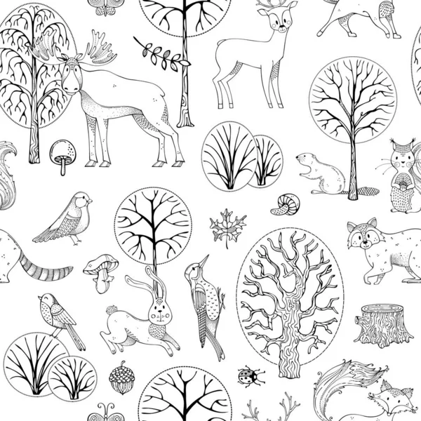 Sonbahar ormanı. Vektör dikişsiz desen.