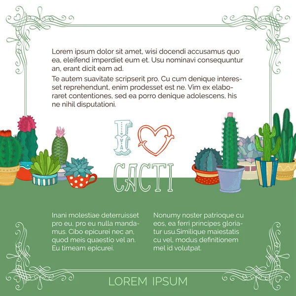 Accueil plantes cactus en pots et tasses . — Image vectorielle