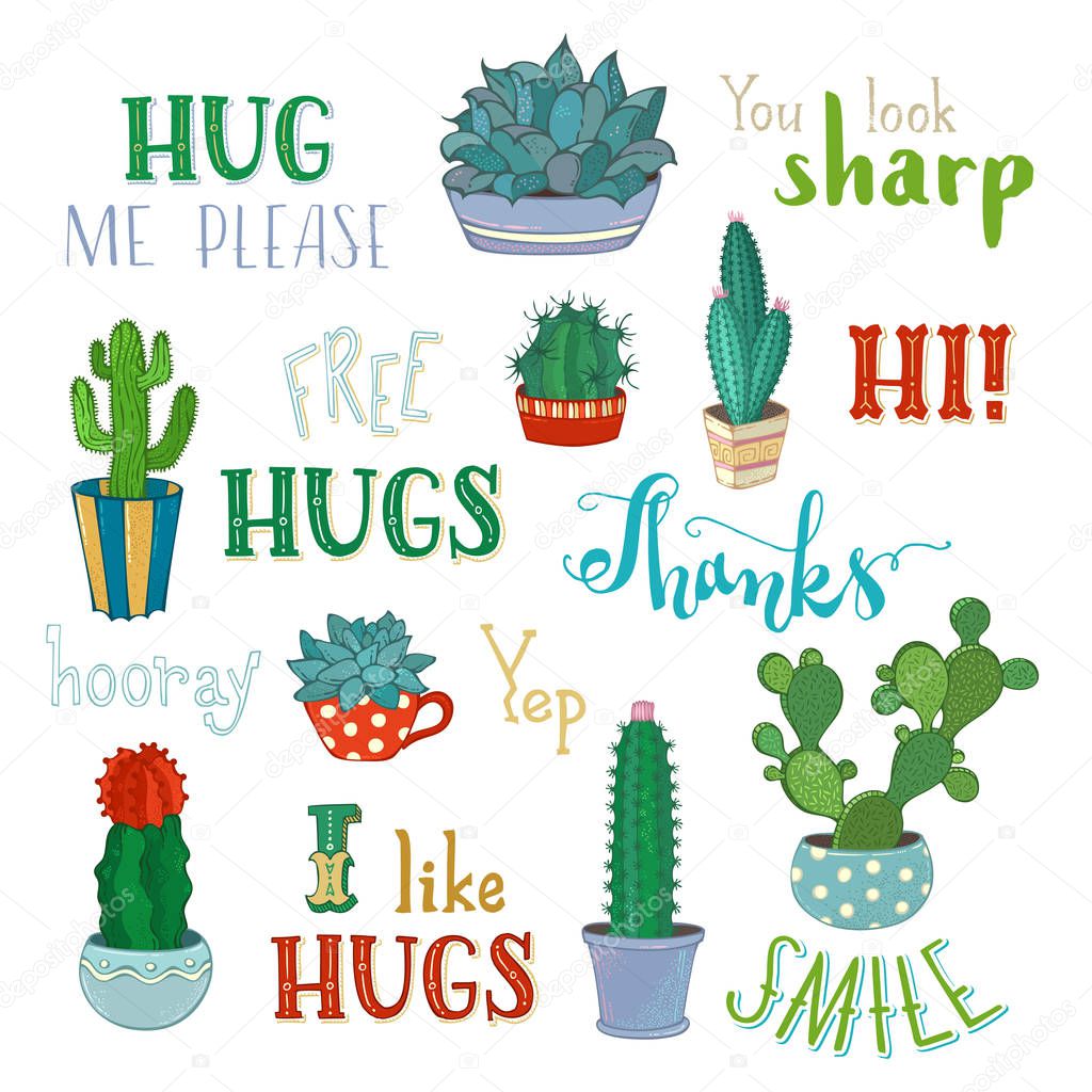 Vector cacti and hand-written lettering. 