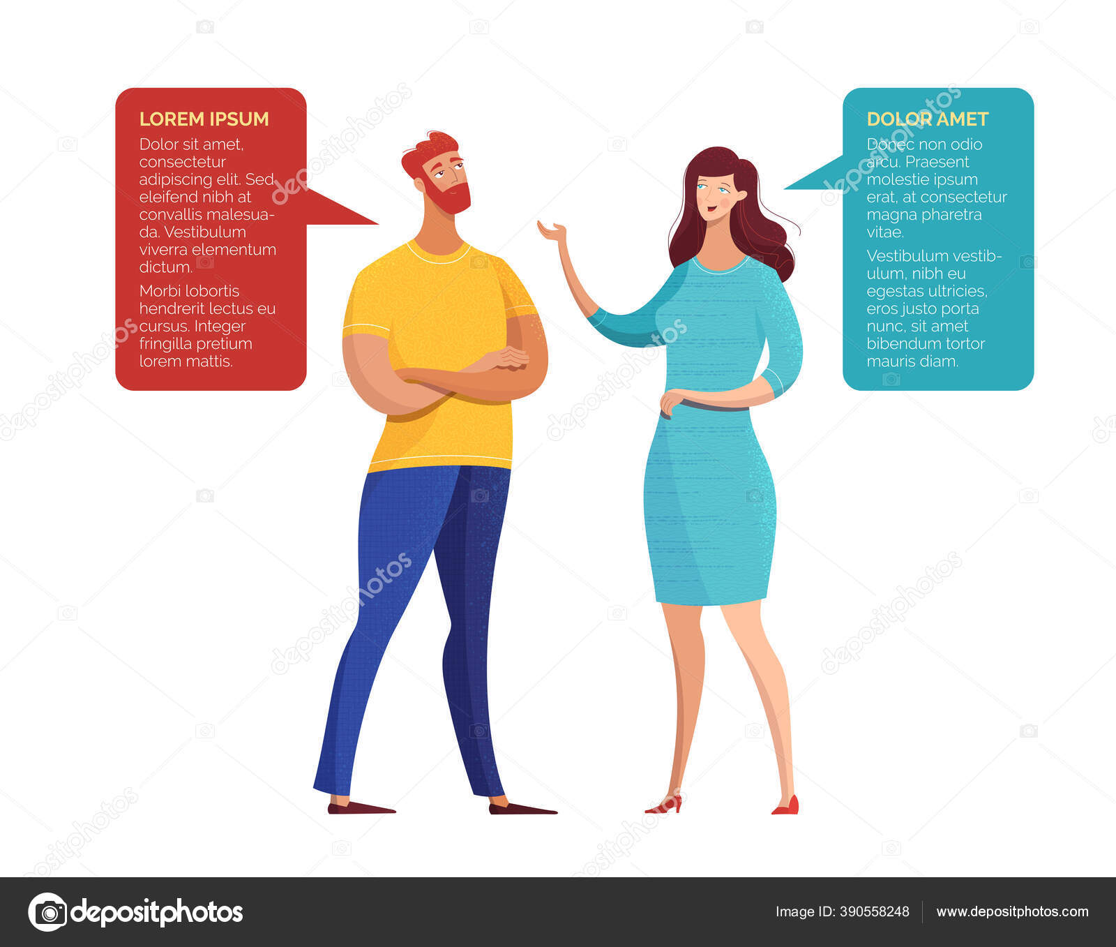 Man Woman Conversation Flat Vector Illustration Cartoon Girl Lady ...