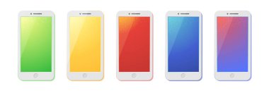 Akıllı telefon ekran vektör modelleme koleksiyonu. Boş, boş ekranlı modern mobil iletişim cihazı. Telefon görüşmeleri, mesajlar, mesajlar, sohbetler için yüksek teknolojili elektronik cihaz.