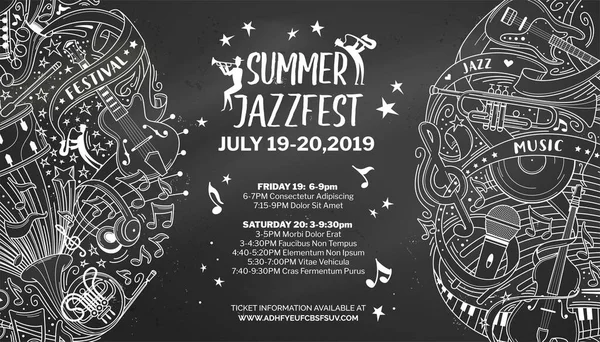 Summer Jazz Fest Chalk Outline Template Text Space Blues Evening — Stock Vector