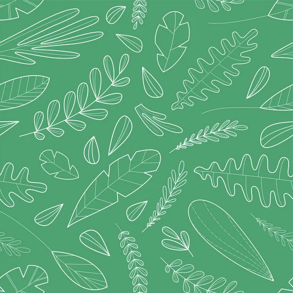 Feuilles Caniches Herbe Eléments Naturels Linéaires Blancs Sur Fond Vert — Image vectorielle
