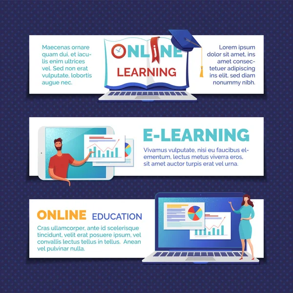 Learning Online Education Web Banners Templates Set Datos Análisis Web — Archivo Imágenes Vectoriales