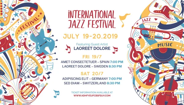 Internationale Jazz Festival Web Banner Vector Template Retro Rock Roll — Stockvector