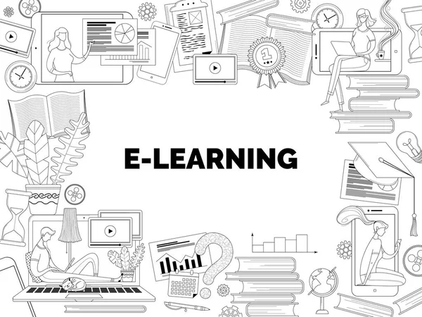 Online Selbstbildung Web Banner Skizzieren Vektor Vorlage Elearning Internet Kurse — Stockvektor