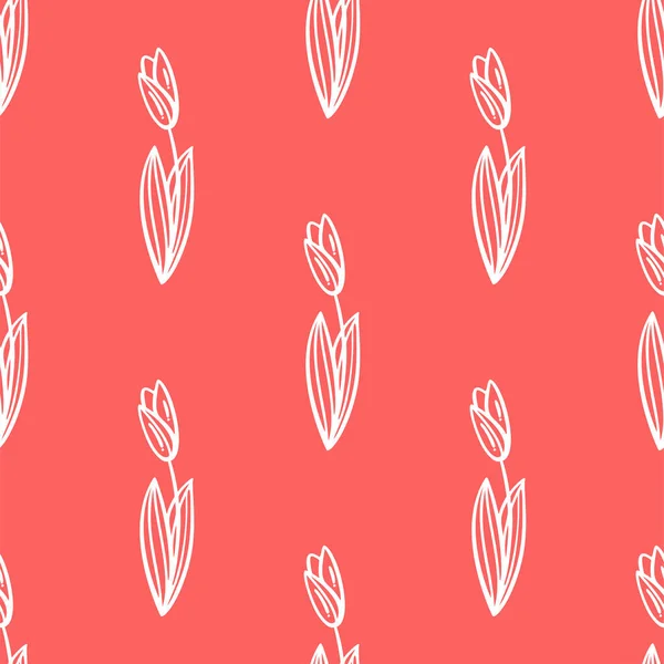 Tulipes Linéaires Blanches Sur Fond Rouge Arrière Plan Sans Limites — Image vectorielle