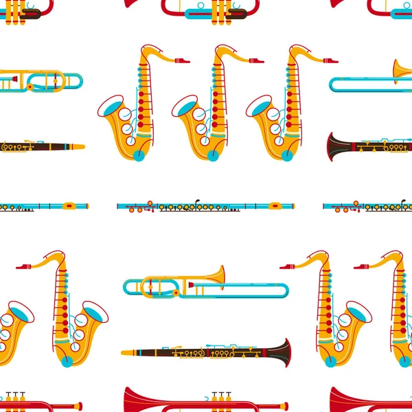 Brass Instruments Vecteur Motif Sans Couture Clarinette Trombone Texture Saxophone — Image vectorielle