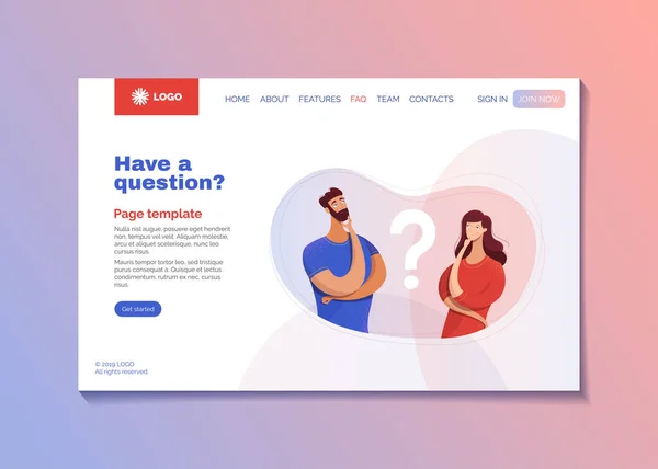 Kundsupport Landningssida Platt Vektor Mall Förvirrade Kunder Behöver Hjälp Seriefigurer — Stock vektor
