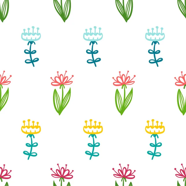 Varias Flores Lineales Blanco Fondo Sin Límites Brillante Para Diseño — Archivo Imágenes Vectoriales