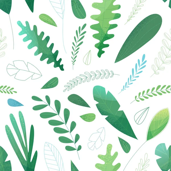 Feuilles Vertes Herbe Sur Fond Blanc Rempli Linéaire Illustration Plate — Image vectorielle
