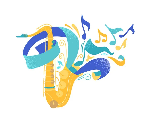 Golden Saxophone Flat Vector Illustration Sax Paper Streamer Isolated Clipart — Stock Vector