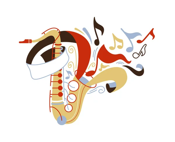 Saxophone Flat Vector Illustration Sax Notes Isolated Clip Art Professional — Stock Vector