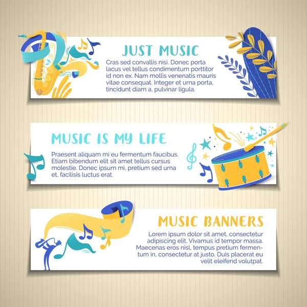 Music Life Vector Hand Drawn Banner Templates Set Musical Event Stock Vector