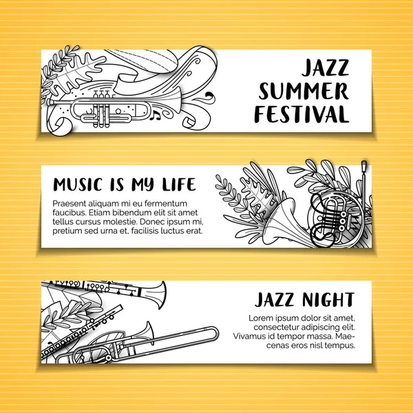 Music Life Vector Hand Drawn Banners Template Set Jazz Summer Vector Graphics
