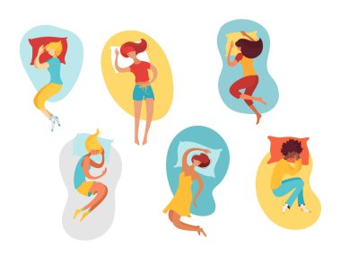 Yastıklı uyuyan kadın çizgi film seti