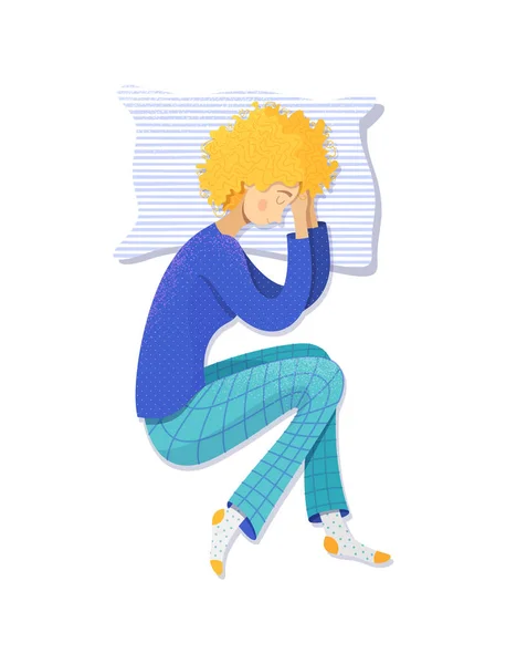 Cartoon Sleeping Woman Pillow Isolated White — Stock Vector