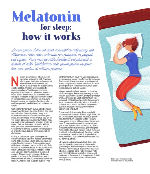 Wanita Kartun Tidur Melatonin Untuk Tidur Bagaimana Cara Kerjanya Huruf - Stok Vektor