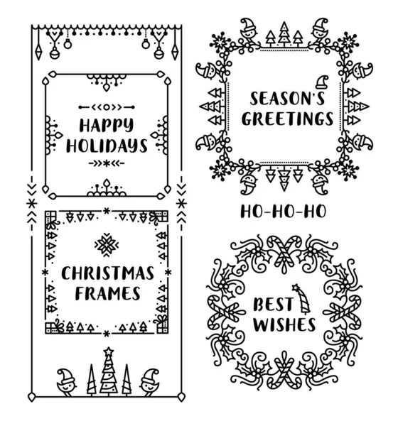 Kerstmis Decoratieve Sierlijke Stickers Set — Stockvector