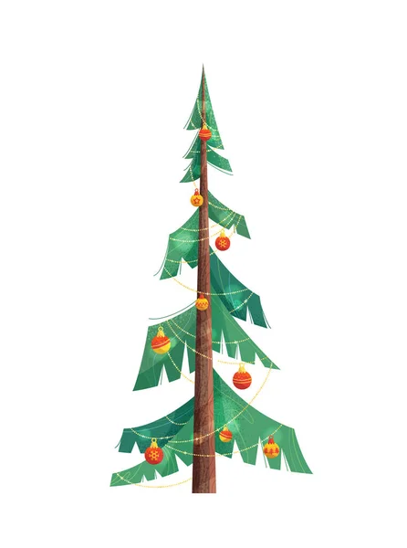 Zdobené Vánoční Stromeček Červenými Ozdoby — Stockový vektor