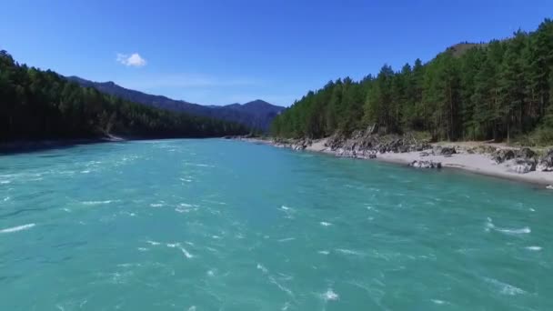 Luchtfotografie Turquoise Rivier Katun Vliegen Het Water Van Een Rivier — Stockvideo