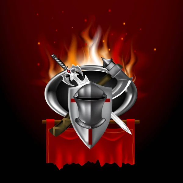 Вінтажний Середньовічний Логотип Червоному Банері Стиль Гри — стоковий вектор