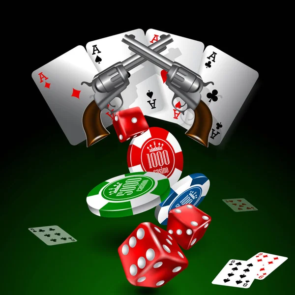 Casino Van Westerse Thema Pagina Met Kaarten Chip Dobbelstenen Twee — Stockvector