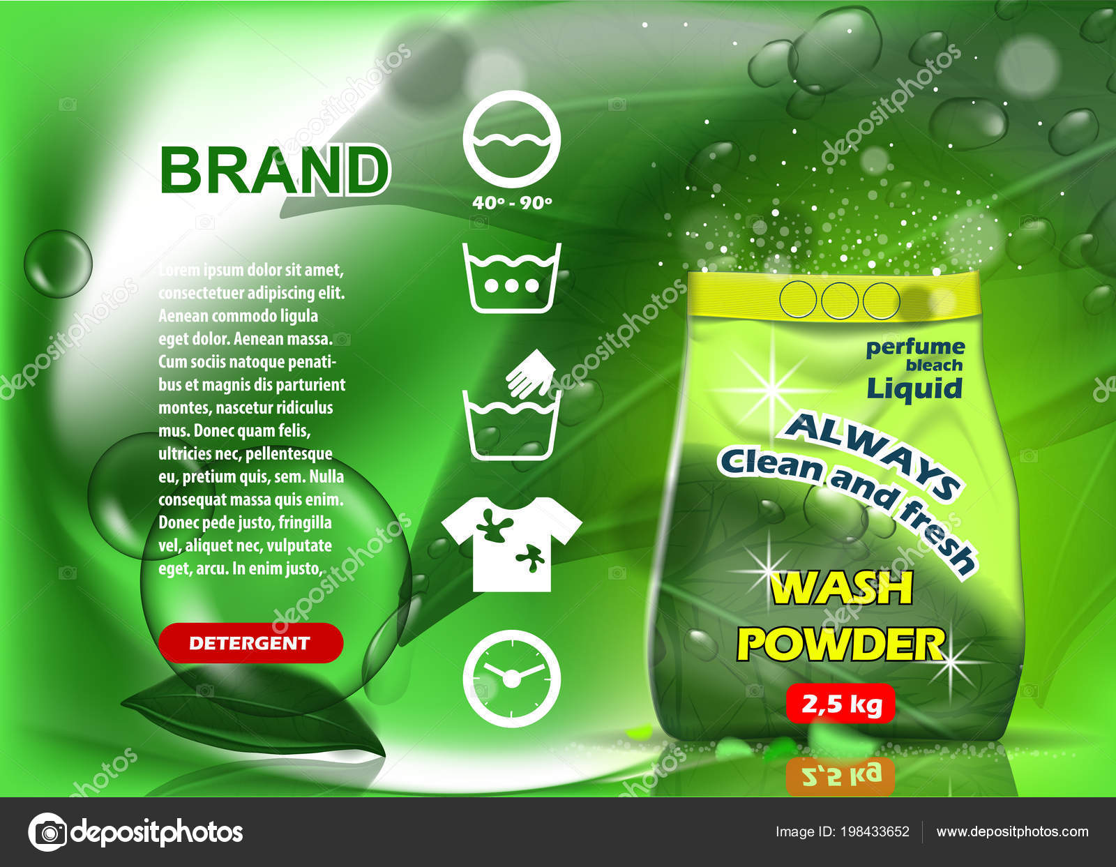 Green Packaging Washing Powder Advertising Leavs Green Background Template  High Stock Vector Image by ©balanslava #198433652