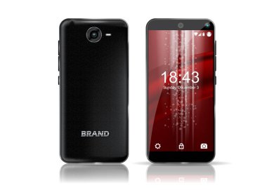 Siyah Smartphone ön ve arka görünümü güzel arka plan ile. Gerçekçi vektör görüntü şablon.