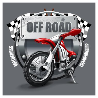 Aşırı kırmızı Off Road Motosiklet, T-shirt logo şablonu. Vektör çizim.