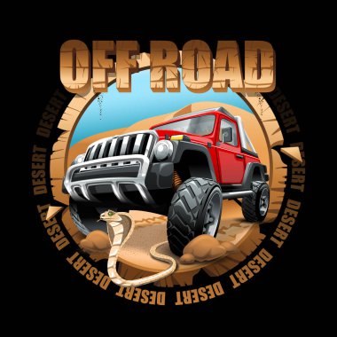 Aşırı Off Road araç üzerinde Suv bir çöl. Vektör çizim.