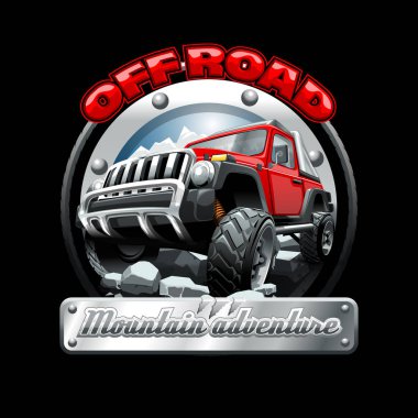 Aşırı kırmızı Off Road araç üzerinde Suv bir dağ. Vektör çizim.