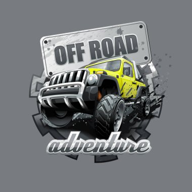 Extreme yellow Off Road Vehicle SUV. Vector illustration. clipart