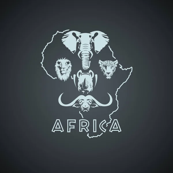 Forma Continente Africano Com Cinco Grandes Animais — Vetor de Stock