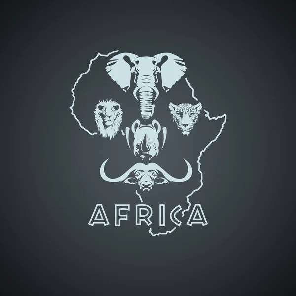 Forme Continent Africain Avec Cinq Grands Animaux — Image vectorielle