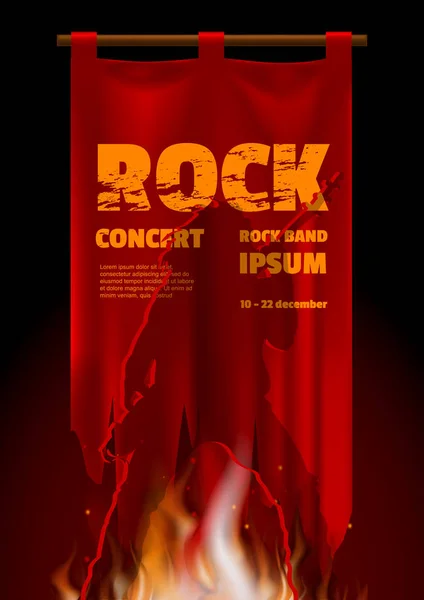 Rock Band Koncert Plakat Czerwony Starodawny Transparent Gitara Mężczyzn Sylwetka — Wektor stockowy
